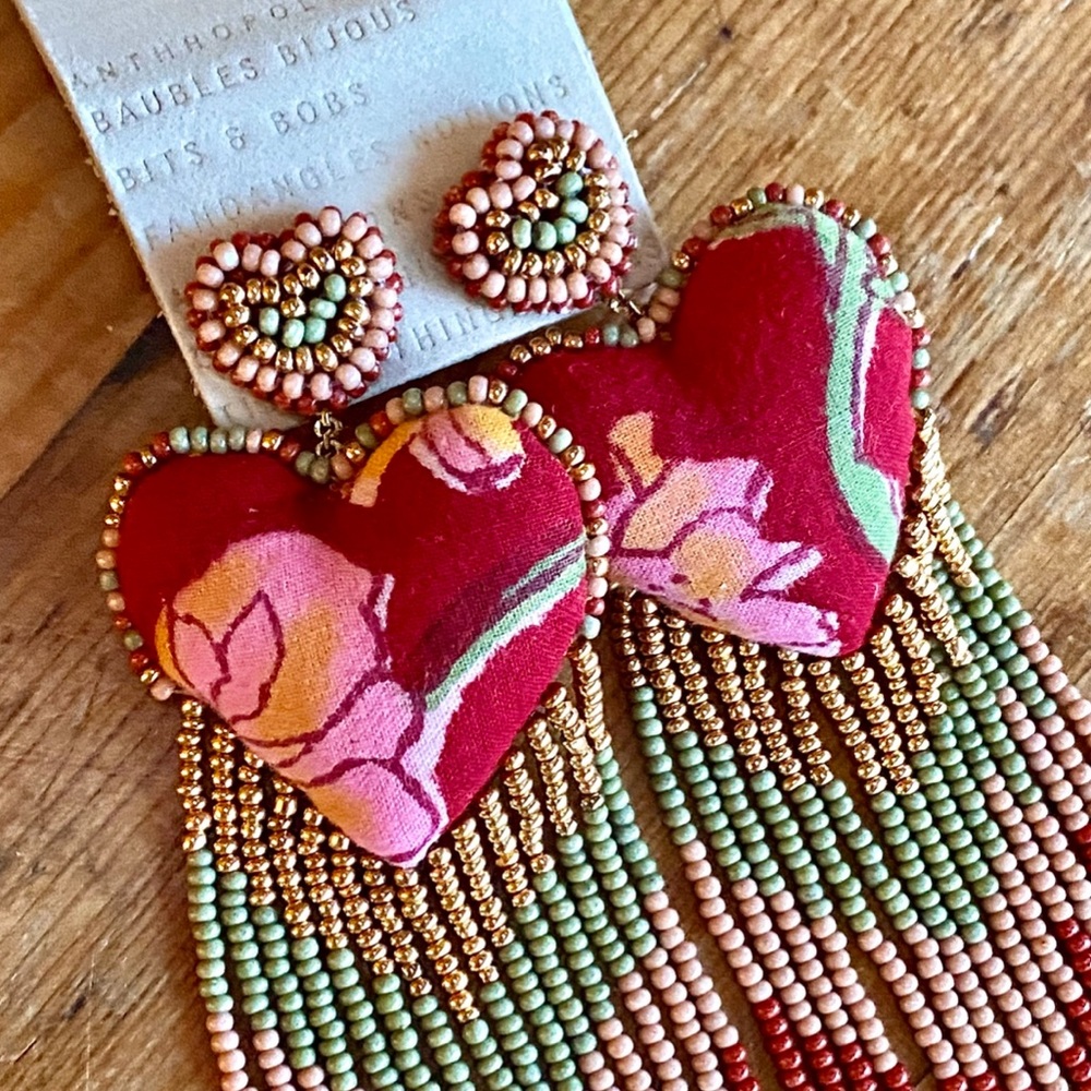 🌺🎉HP🎉🌺 NWT Anthropologie Deepa Beaded Heart Fringe Chandeliers - Picture 7 of 16